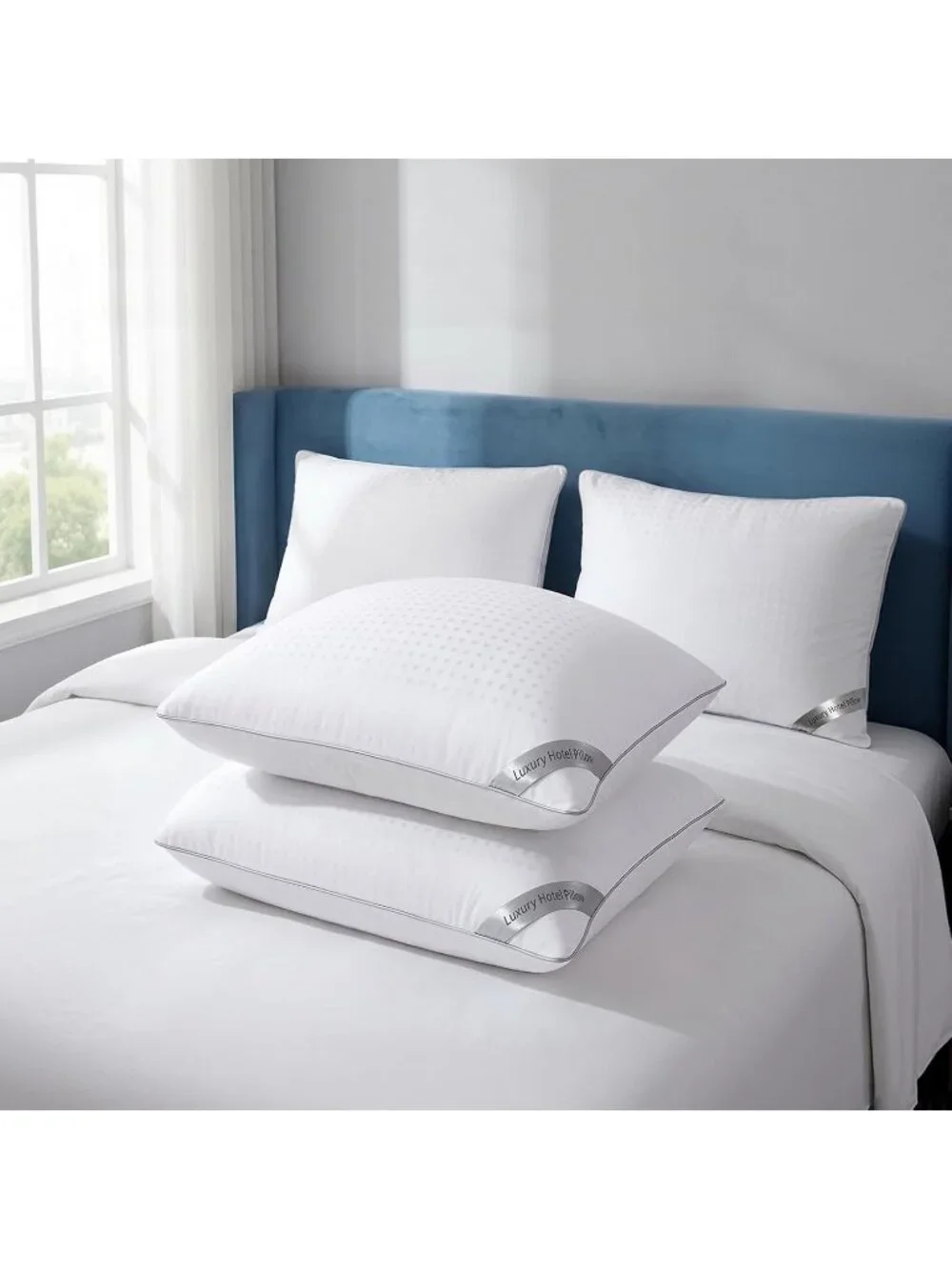 〽️King Size Cooling Bed Pillows 2 Pack Microfiber Cover Sleeping Pillow Set
